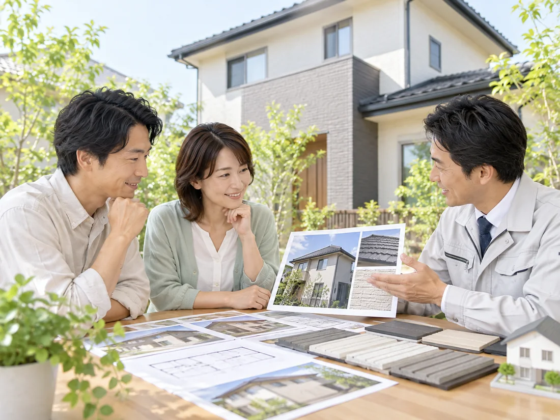 屋根リフォームの素材と施工内容を相談する様子