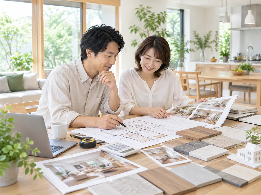予算に合わせてリフォーム計画を検討する夫婦