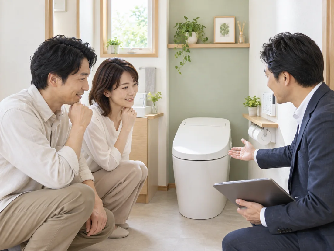 トイレリフォームについて相談する様子